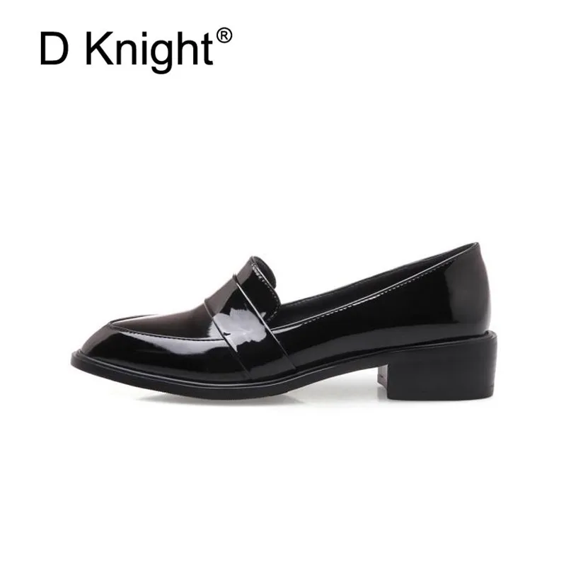 Large Size 32-43 Lady Casual Flat Loafers Shoes Fashion Patent Leather Pointed Toe Women's Flats British Black Red Women Oxfords (7)