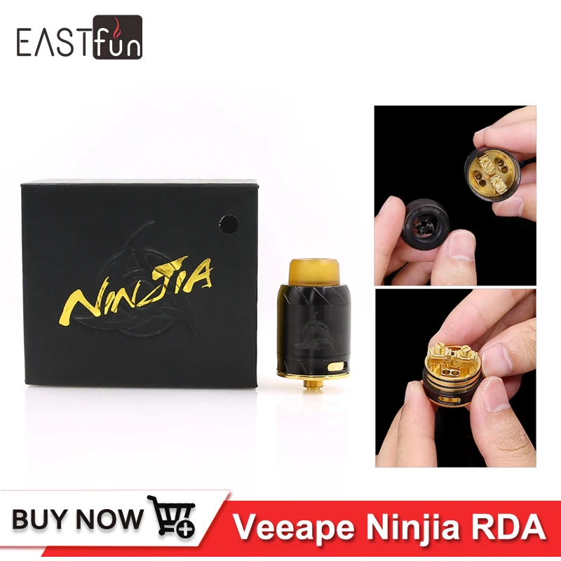 

Original Veeape Ninjia RDA atomizer 24mm with Prebuilt coil and O ring adjustable bottom airflow Electronic cigarette tank Ninja