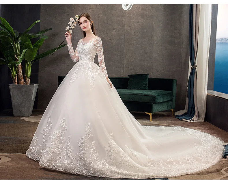 2022 New Vintage O Neck Full Sleeve Wedding Dress Illusion Simple Lace Embroidery Custom Made Bridal Gown Vestido De Noiva L short wedding dresses