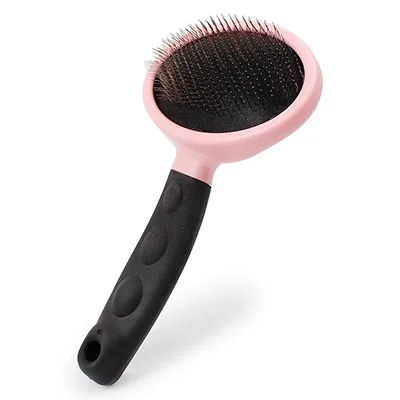 Pet Slicker Brush for Dogs and Cats Soft Rubber Handle Pet Comb Dematting Grooming Tools Easy Removing Shedding Fur and Tangle - Цвет: Розовый