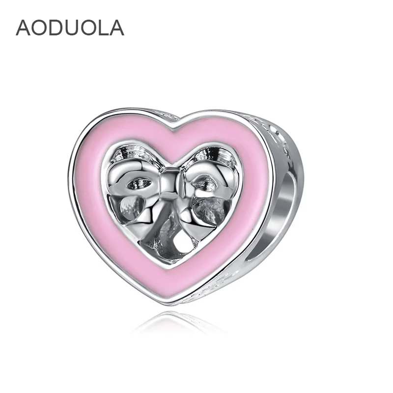 

AODUOLA 5pcs European 925 Sterling Silver Love Hearts Shape bow knot Accessories beads is suitable for European Charm Bracelet