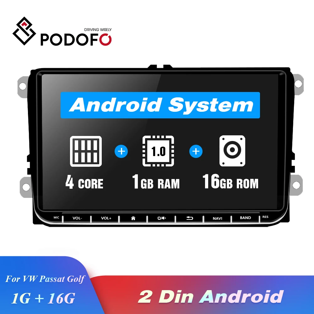  Podofo Autoradio 2 din Android Auto Radio Stereo GPS 9 zoll Bluetooth Multimedia Player für Passat 
