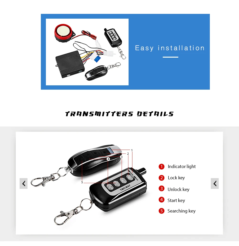 VicTsing Universal Two-way Motorcycle Anti-theft Security Alarm System Vibration Reminding Remote Control Engine Start Speaker   (12)