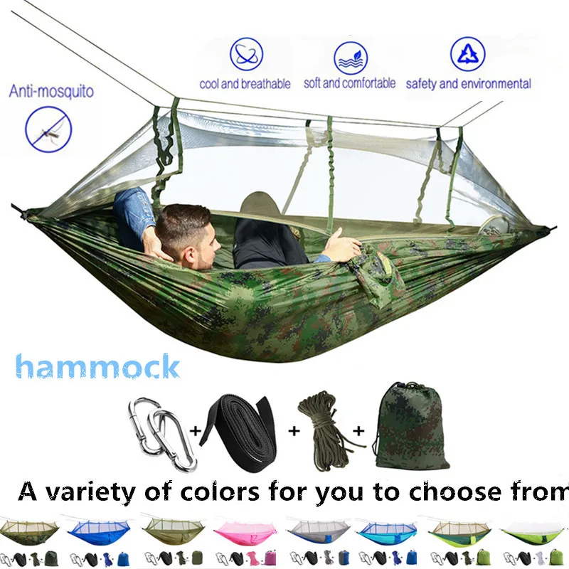 

Outdoors Parachute Cloth Travel Camping Hammock with Mosquito Net ,portable Lightweight Backpacking Hammock Easy Hammocks Swing