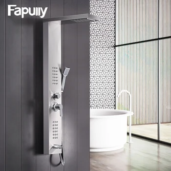 شراءFapully ألواح الدش الجدارية نحى النيكل المطر شلال دش الاستحمام نظام تدليك الحائط Handدوش عمود دوُش استحمام مجموعة