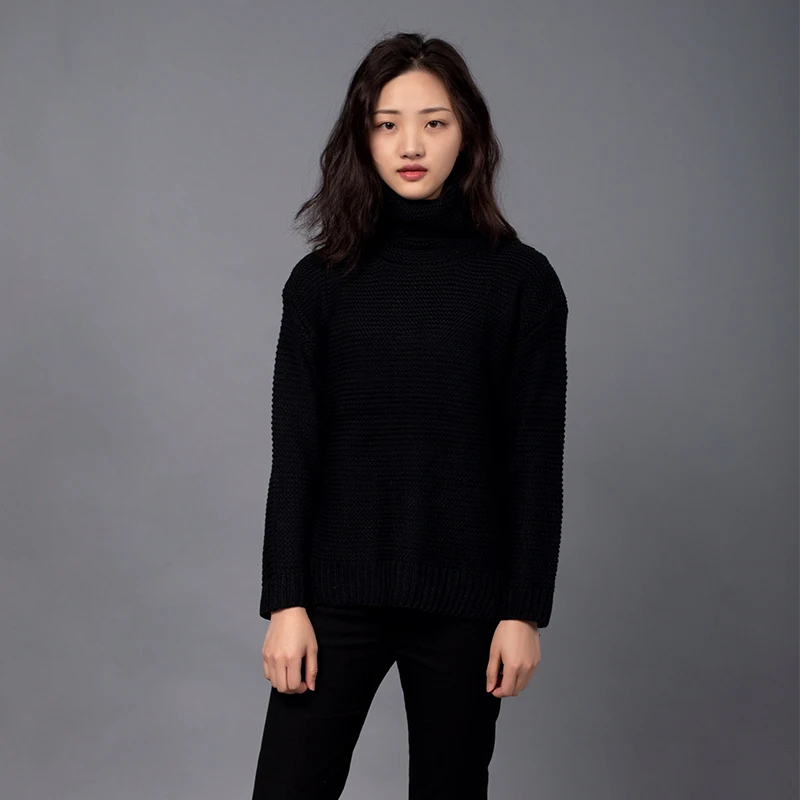 AOTEMAN Spring Winter Sweater Women Fashion Casual Solid Turtleneck Sweater Vintage Loose Long Sleeve Knitted Pullover Sweaters