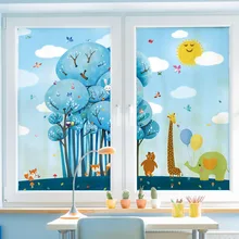 Декор для дома, декоративная стеклянная оконная пленка, Индивидуальный размер, наклейки для детской комнаты, статическая пленка, мультяшный дизайн, слон, лес