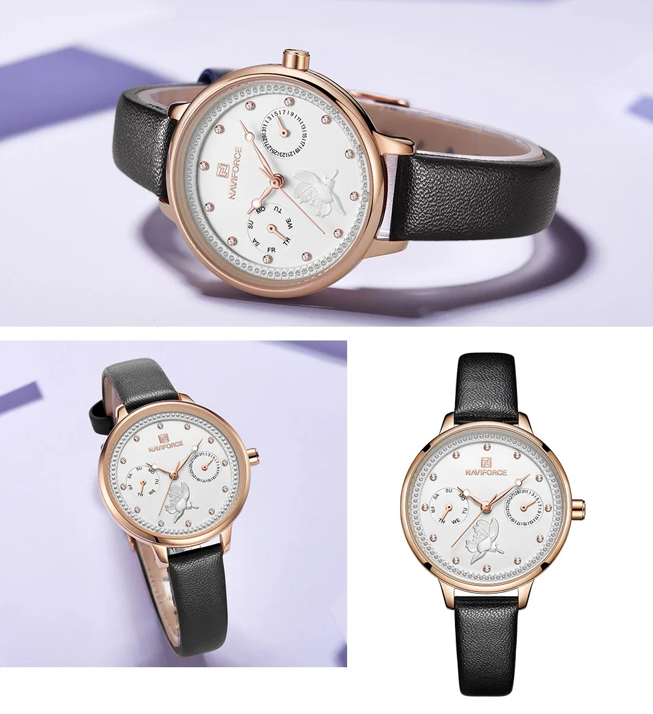 2019 NAVIFORCE для женщин модные кварцевые часы леди кожаный ремешок для часов Дата Неделя повседневное непромокаемые наручные часы подарок д