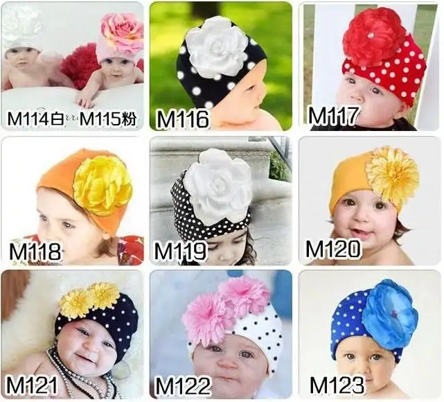 

2019 cotton Baby girls Big Floral Beanie dot boys cap chapeu bebes hat D4