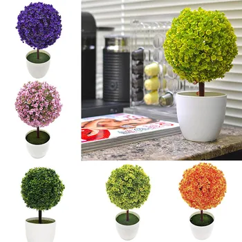 

Ball Topiary Mini Artificial Tree Home Decor Plant Pot Ornament Potted Plastic