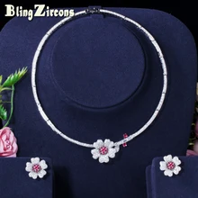 BeaQueen Изысканный CZ розовая роза колье ожерелье серьги кубический циркон кристалл проложили Свадебный комплект ювелирных изделий JS175