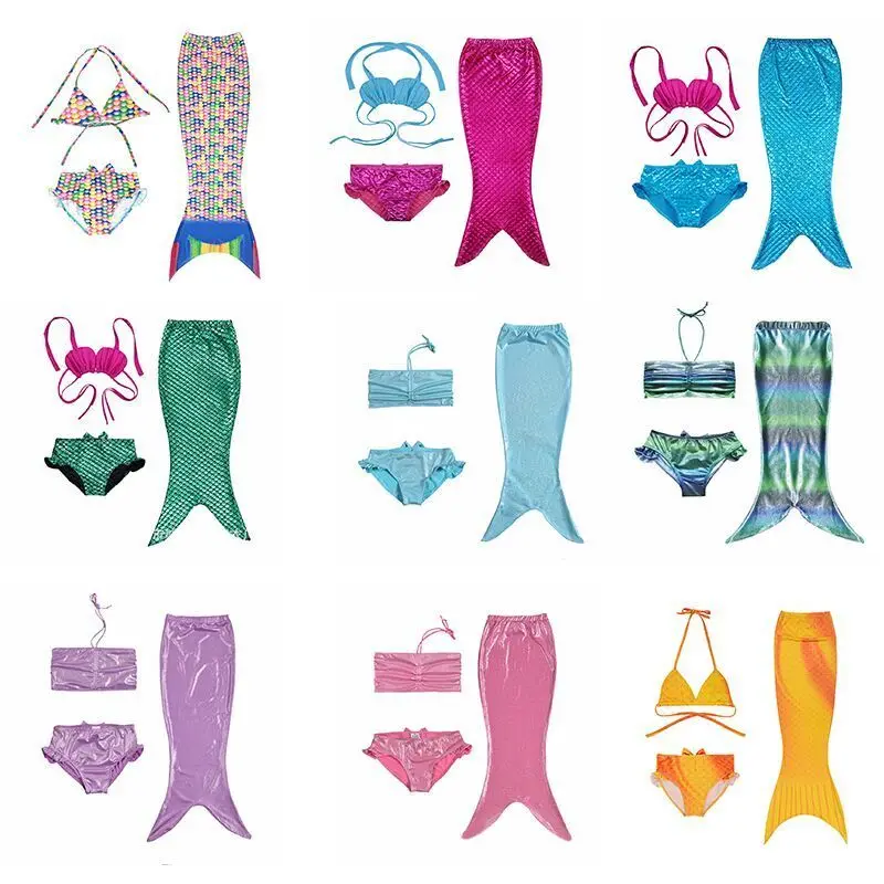 3 Pieces Girls Kid Cute Swimming Suit Mermaid Mermaid Tail Bikini Set Bathing Suit Swimwear