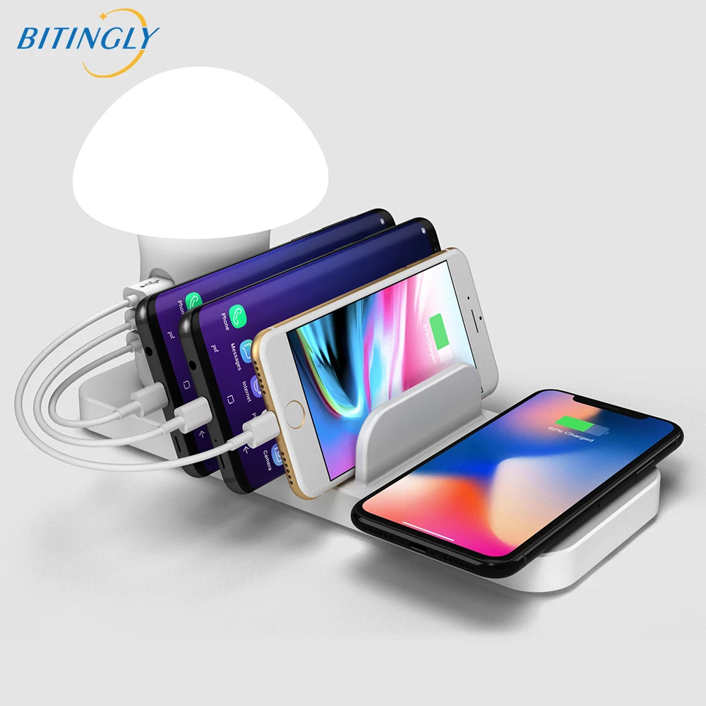 Bitingly Универсальный 3 порта 2.1A USB зарядная станция 10 Вт QC беспроводной 0 быстрое
