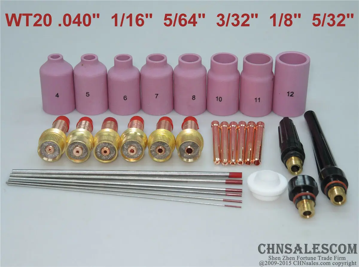 CHNsalescom 30 шт TIG горелки газовые объектив Комплект WP-17 WP-18 WP-26 WT20 торий-Вольфрам