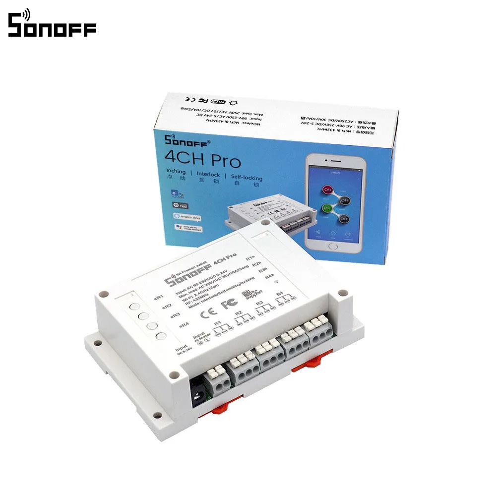 Светильник Sonoff 4CH Pro для умного дома радиочастотный Wifi 4 канальный 3 рабочих режима