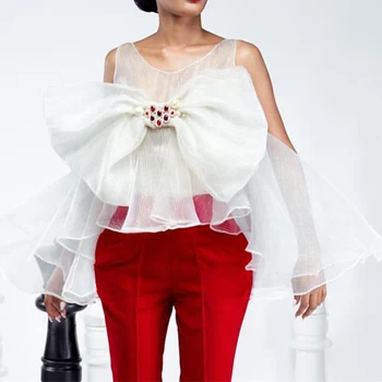 

HIGH STREET Newest Fashion 2020 Designer Blouse Women's Big Bow Blouse Top
