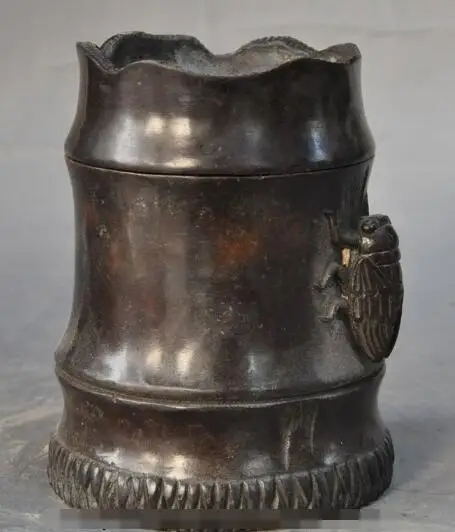 

S01168 old China fengshui Bronze animal Cicada bamboo statue pot incense burner Censer B0403