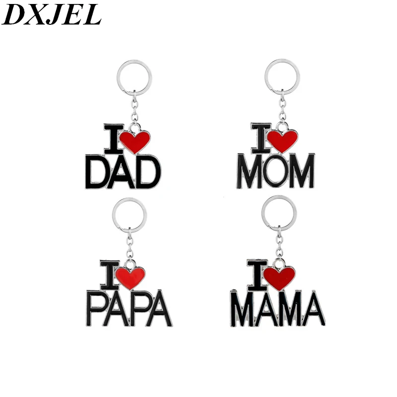 

DXJEL Family Pendant Keychain Jewelry Gift Keychain I Love MAMA/MOM/DAD/PAPA Letter Keychain Bag Rings Souvenir Jewelry Dropship