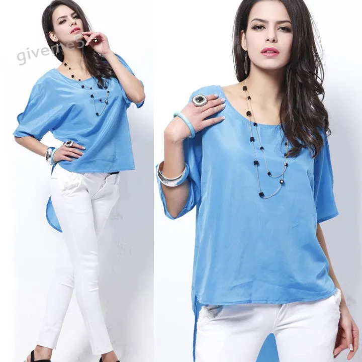 Summer Seductive Glistening Women Sky Blue Off Shoulder Batwing Sleeve