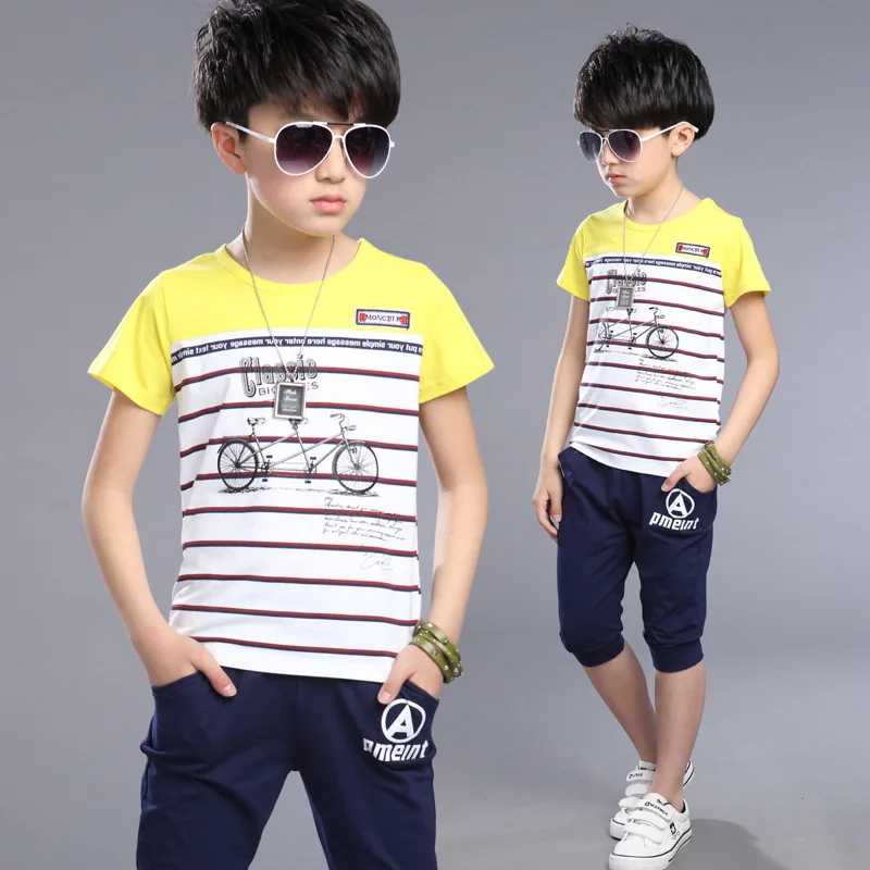 

Korean version  New Summer Boys stripes spell color children two sets  cycling pants suit pattern