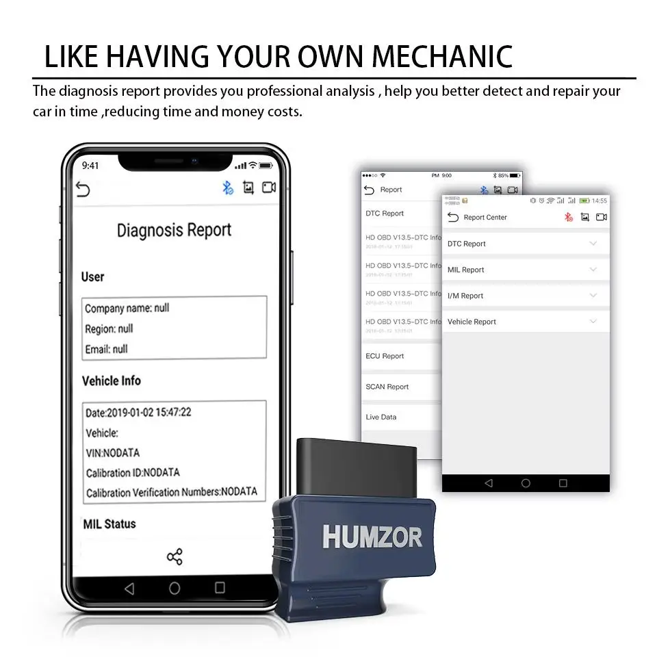 HUMZOR NexzScan OBDII Автомобильный диагностический инструмент Bluetooth 4,2 автомобильный OBD2 считыватель кодов