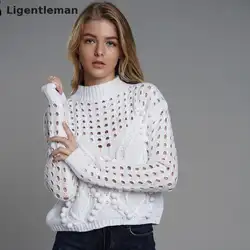 Новая мода женский пуловер, свитер для женщин Короткие топы корректирующие пикантные полые Тонкий сплошной цвет черный и белый
