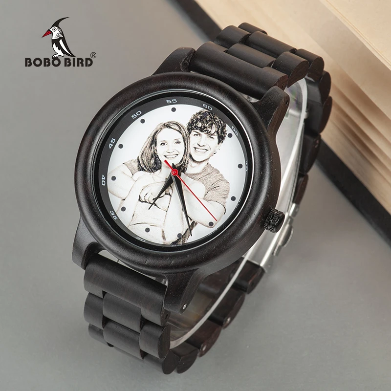 BOBO BIRD Print Picture Men Watch Family Gifts Bamboo Watches Male Quartz Wristwatch logo for Boyfriend Engrave Logo