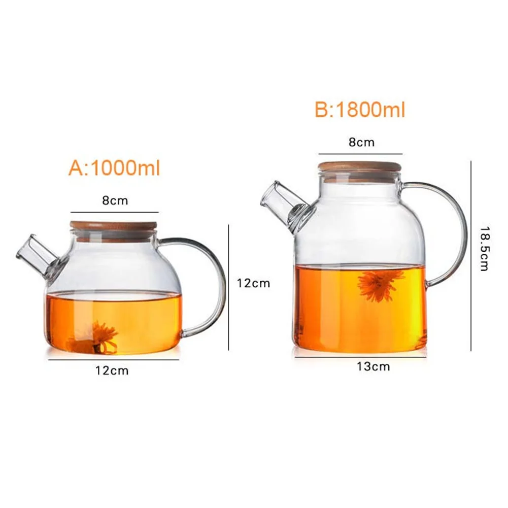 1000ml/1800ml Large Capacity Drinkware Glass Teapot Flower Tea Pot Kettle With Bamboo Lid Water Tea Pot High Quality