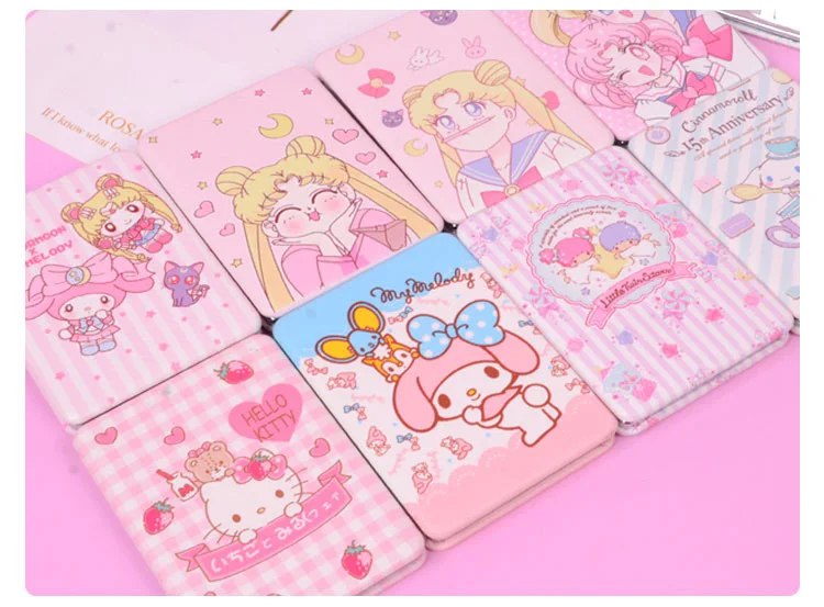 

5 Pcs Cartoon KT Melody Twin Stars Girl Makeup Folding Mirror Outer Pu Leather