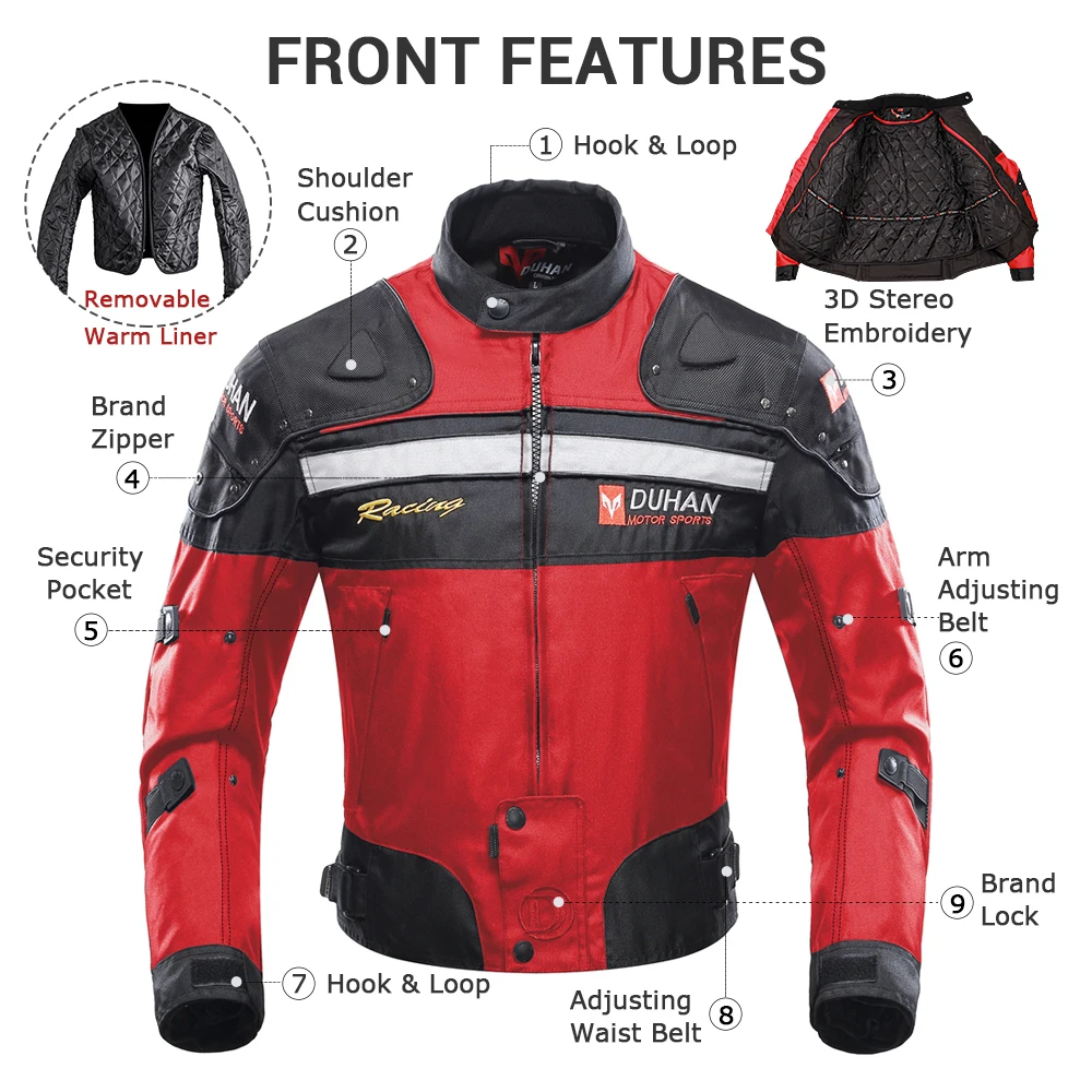 DUHAN мотоциклетная куртка для гоночного мотоцикла мото ветрозащитная Осенняя зимняя мотоциклетная Защита Одежда Защита тела Броня