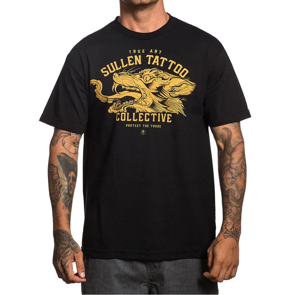 Sullen Men's T Shirt Black Tattoo Hip-Hop Tee Dragon Clothing Apparel Rude Top Round Neck | Мужская одежда