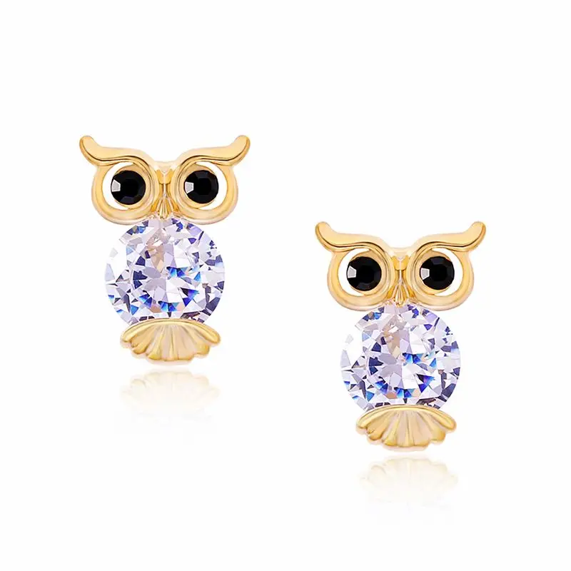 Cute Owl Clip on Earrings no Pierced Cubic Zircon Clip Earrings for