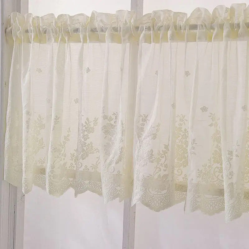 Белые сетчатые ткани, оконные кружевные кухонные занавески, кофейные короткие занавески, дверные панели, Корейская небольшая занавеска, готовая DL039-40 - Цвет: Beige