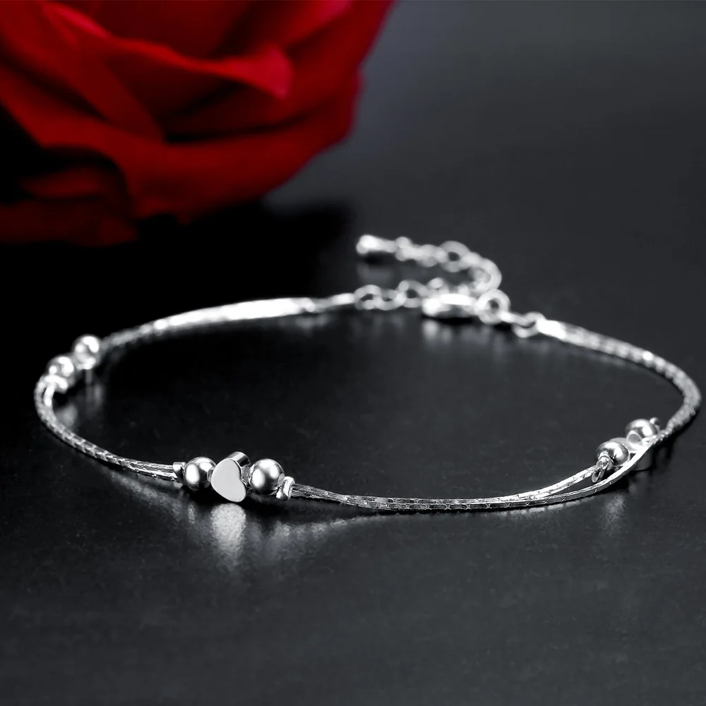 Корейская версия, модный браслет, серебряный браслет в форме сердца, двухслойный женский браслет в форме сердца,, подарок