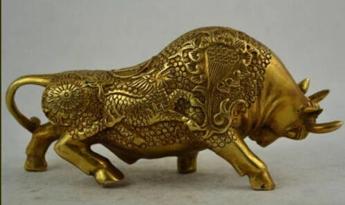 

Metal Crafts Collectibles Decorated Handwork Copper Carving Mighty feng shui cow Wonderful Statue old