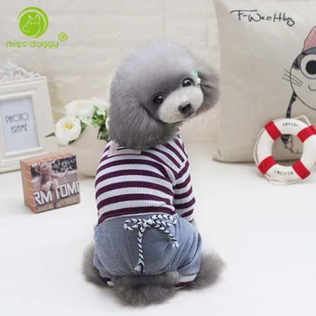 

Newly Design Drawstring Bow-knot Pet Dog Jumpsuit Fashion Striped Overalls for Small Dogs Winter Soft Warm Puppy Outdoor Apparel