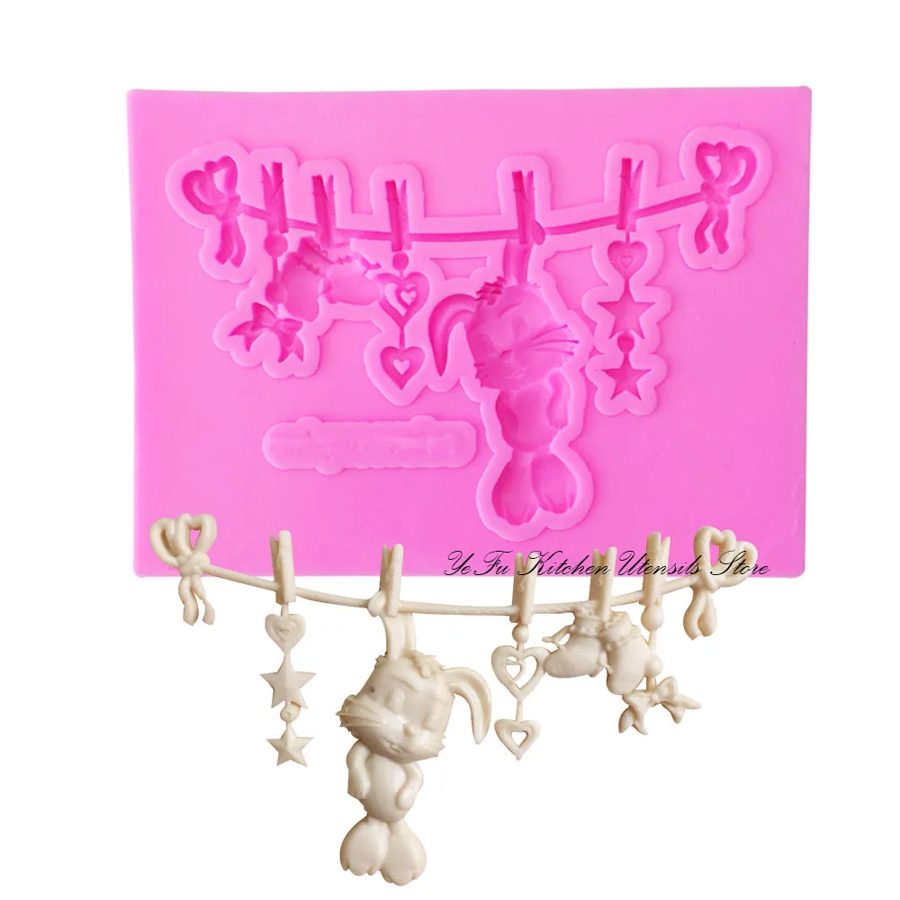 

Baby silicone mold rabbit heart Five-pointed star fondant mold cake decorating tools chocolate gumpaste mold T0991