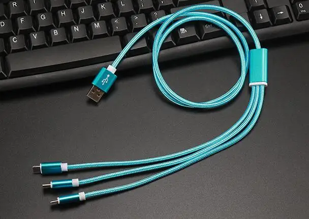3 в 1 кабель Micro usb type C 8 pin зарядное устройство кабель для iPh шнур Быстрая Зарядка Кабели для Xiaomi/huawei/Android 1 м - Цвет: Blue