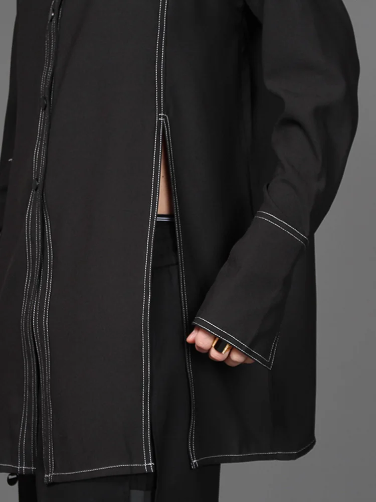 S-6XL! Весна темно-черная длинная повседневная мужская рубашка от British slim с длинным рукавом hairstylist