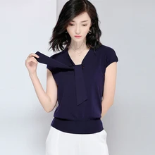 Топ Женская футболка простой дизайн эластичная трикотажная ткань галстук v-образный вырез без рукавов 4 цвета повседневный Стиль Новая мода весна