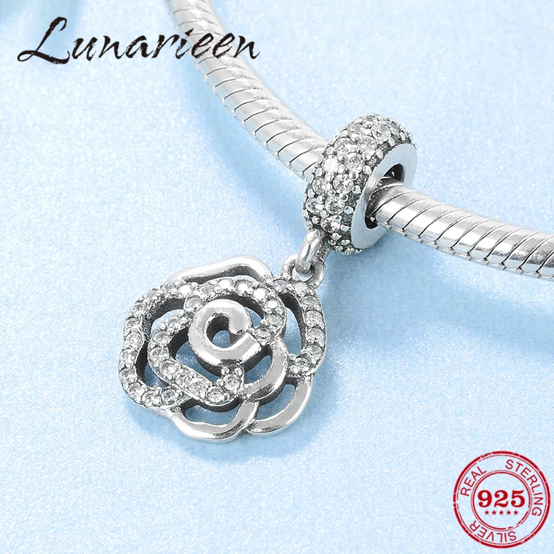 

Fashion Women Rose Flowers 925 Sterling Silver Charms Pendant Beads Fit Original Pandora Diy Bracelet Jewelry