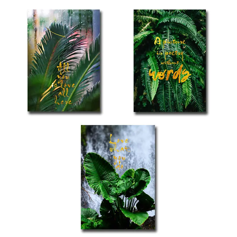 3 panels Nordic style Green leaf canvas painting posters and print modern decor wall art pictures for living room dinning room