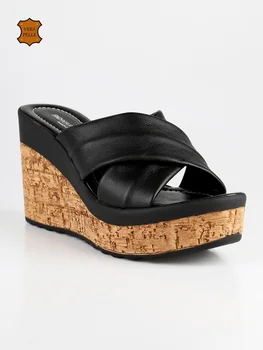 

ANDREA PIERAGO spuntate leather wedge effect Cork Slippers-Black