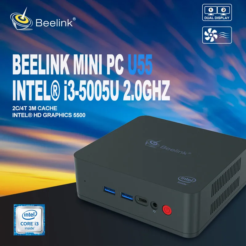 

Beelink U55 Mini PC Windows 10 Intel Core I3-5005U Intel HD Graphics 5500 8GB 256GB SSD Mini Computer 2.4G+5.8G WiFi BT4.0 PC