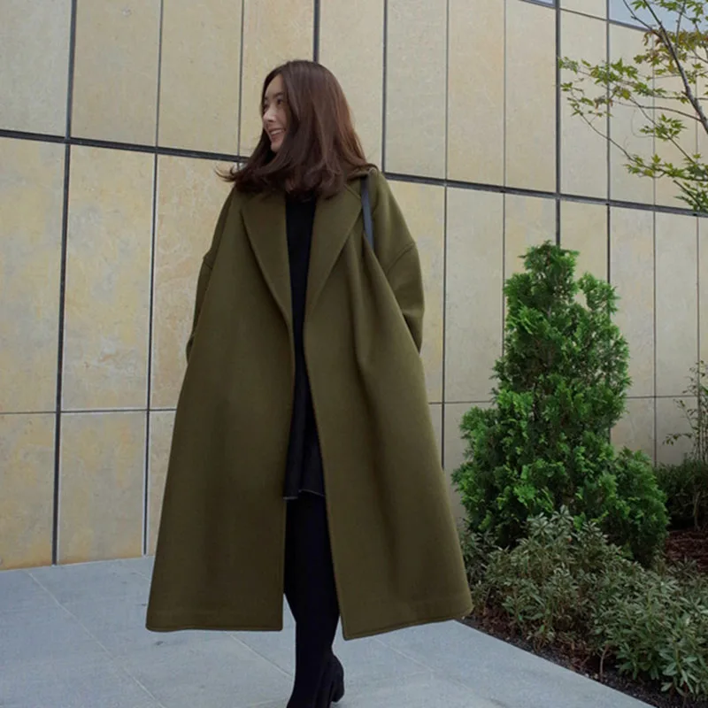 Женское однотонное длинное пальто, хлопковое пальто, свободная осенне-зимняя верхняя одежда, тренчи, QL, распродажа