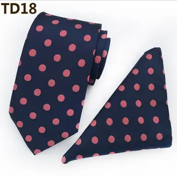 

8cm Popular Men Formal Necktie Set Dark Blue with Pink Big Dots Match Pocket Square