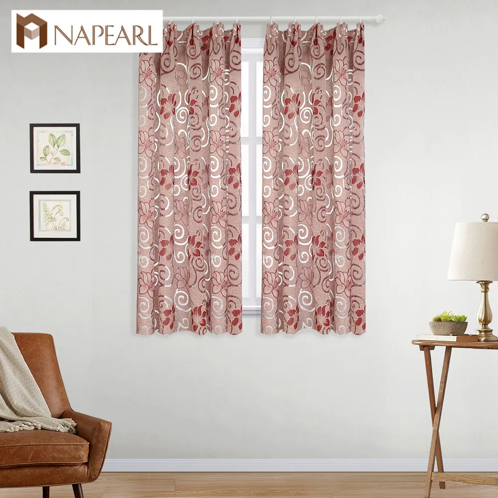 

NAPEARL 1 Piece Short Curtain Floral Double Jacquard Modern Drop For Kitchen Living Room Window Elegant Panel Thread Fabric Tape