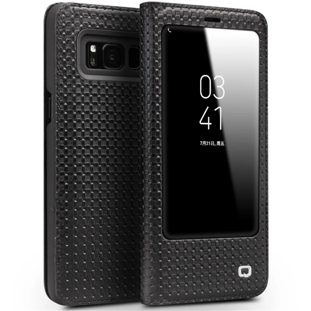QIALINO Genuine cowhide Flip Bag sleep wake function for Samsung font b S8 b font Plus