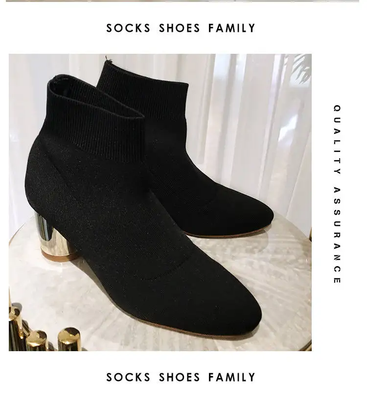 2018 New Autumn And Winter Women's Shoes Casual Stretch Boots High Heel Socks Boots Fashion Ankle Boots M8D143 (8)