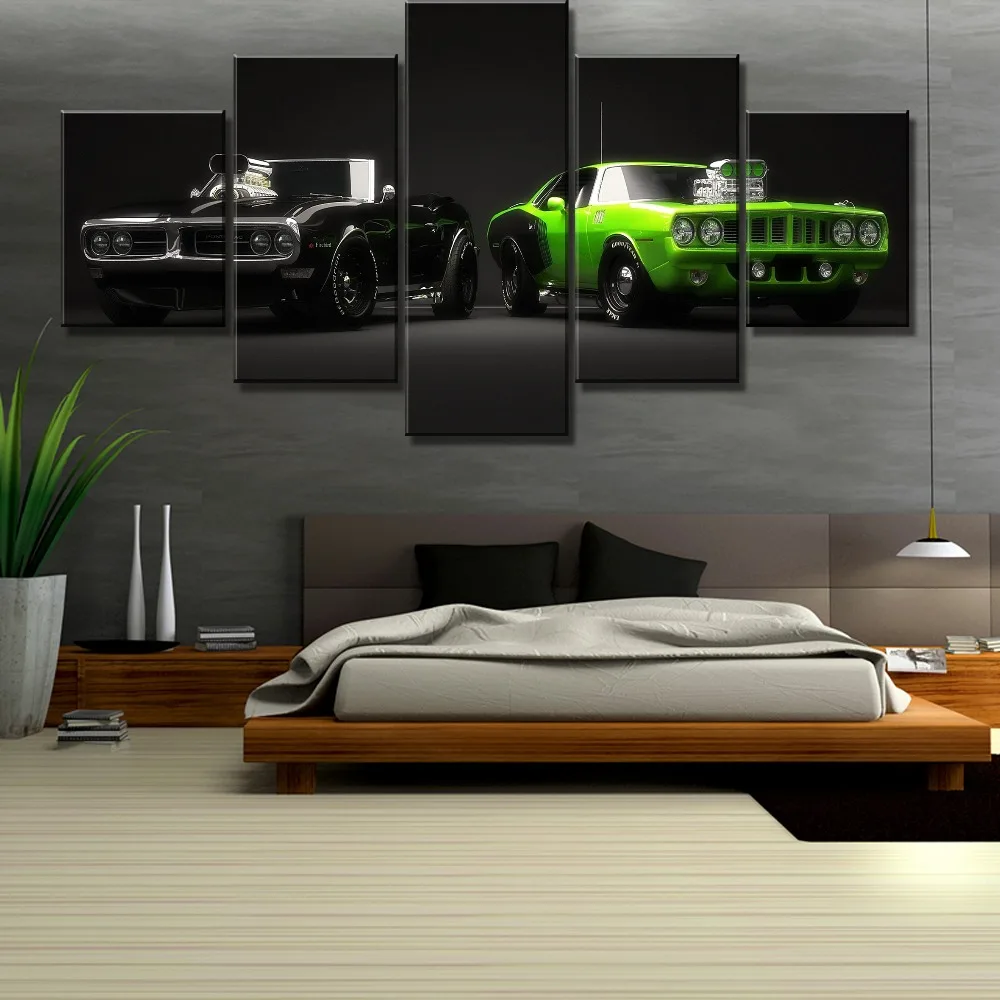 

HD Print 5 Piece Black Green Car Cuadros Decoracion Paintings on Canvas Wall Art for Home Decorations Wall Decor Unique Gift